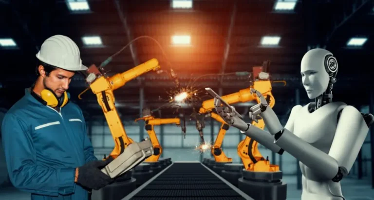 mechanized-industry-robot-human-worker-working-together-future-factory